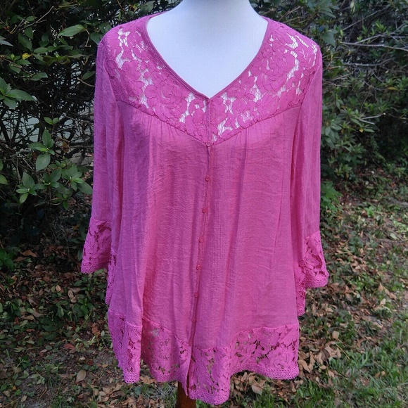 Neiman Marcus summer beachy gauze/lace top LG - Picture 3 of 7